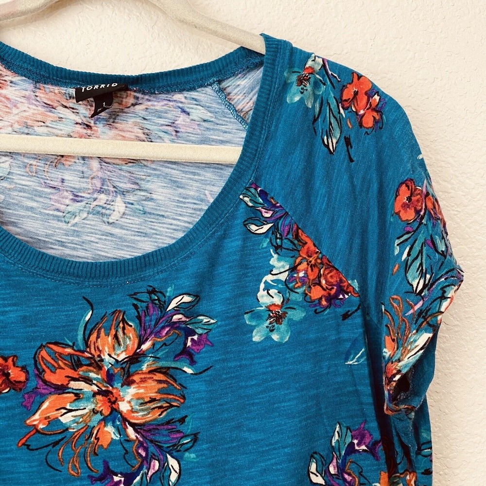 Torrid Shirt Womens Size 1X Floral Teal Peplum Cropped - Picture 3 of 9